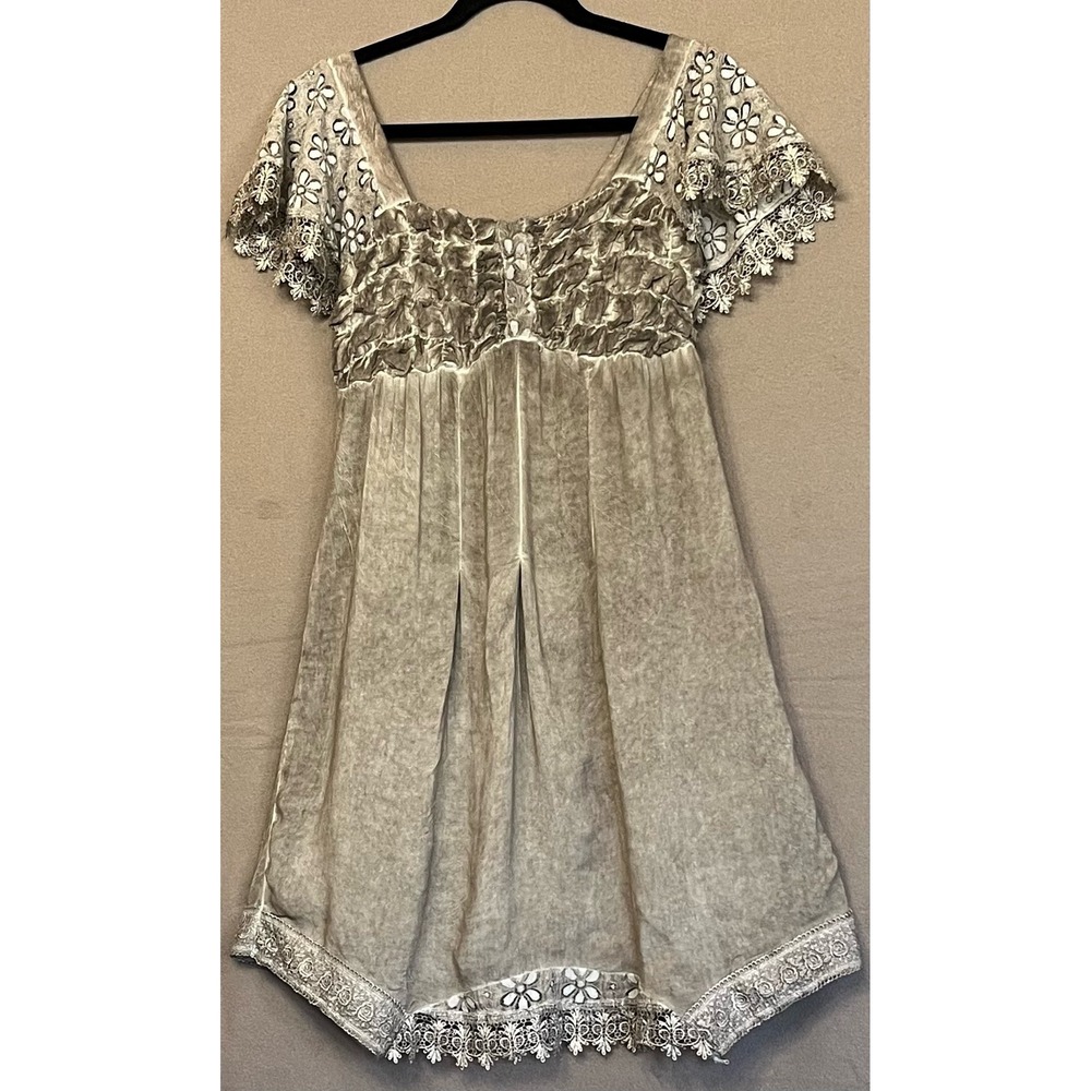 Style Chasse Boho Dress Smocked Lace Trim Flutter Sleeve‎ Flower Casual Medium